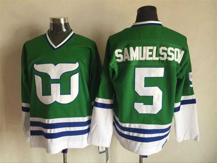 Hartford Whalers #5 Ulf Samuelsson Green CCM Throwback Stitched NHL Jersey,We sell and wholesale Hartford Whalers #5 Ulf Samuelsson Green CCM Throwback Stitched NHL Jersey on line form chian!